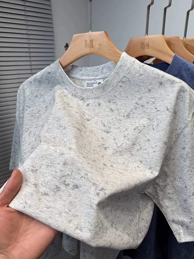 Fashion personalized tie dye short sleeve T-shirt  men luxur silk cotton breathable summer Korean loose casual round neck top