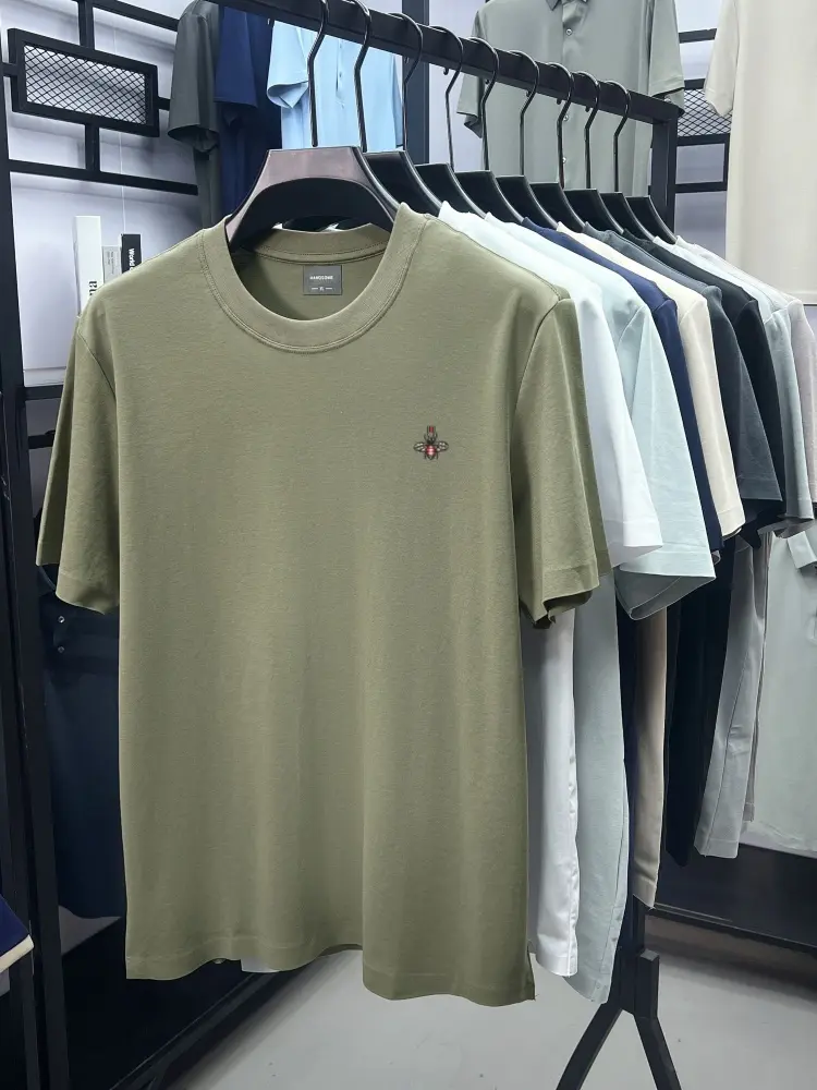 High end short sleeve T-shirt ice silk cotton fashionable and breathable men's brand bee embroidery summer casual round neck top