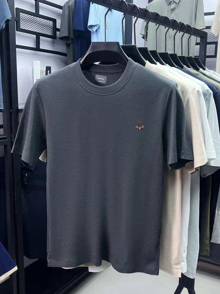 High end short sleeve T-shirt ice silk cotton fashionable and breathable men's brand bee embroidery summer casual round neck top