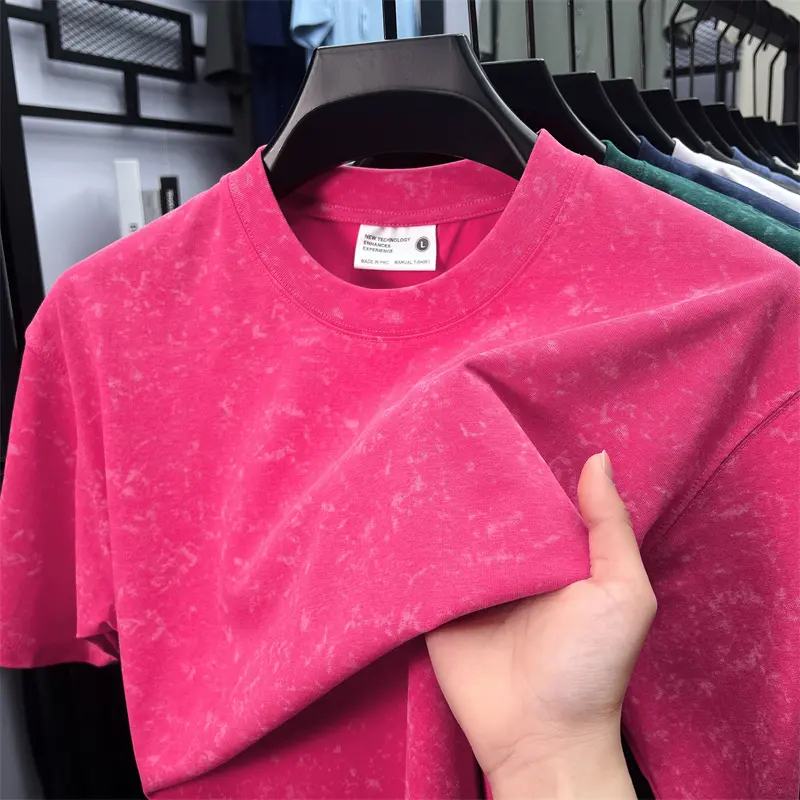 Fashion personalized tie dye short sleeve T-shirt  men luxur silk cotton breathable summer Korean loose casual round neck top