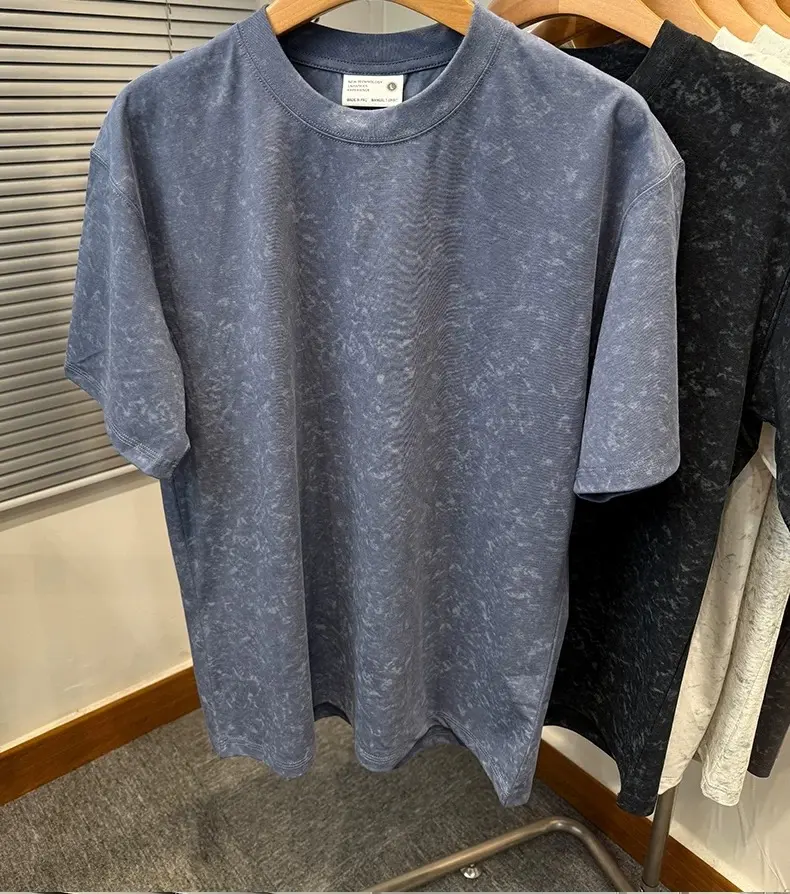 Fashion personalized tie dye short sleeve T-shirt  men luxur silk cotton breathable summer Korean loose casual round neck top