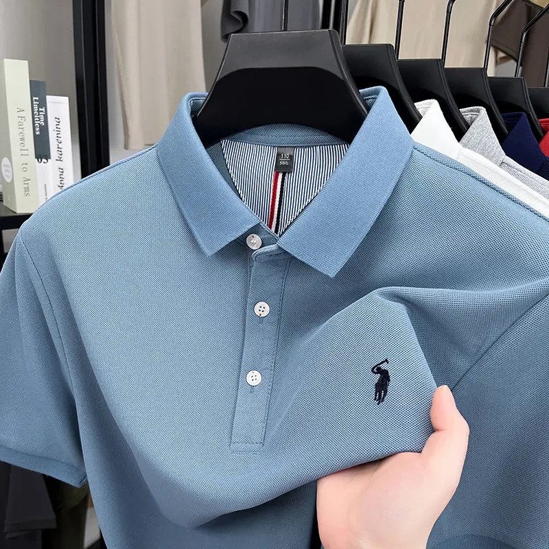 Luxury brand short sleeve men polo shirt summer ice silk breathable high-end pony embroidery design casual business Paul T-shirt