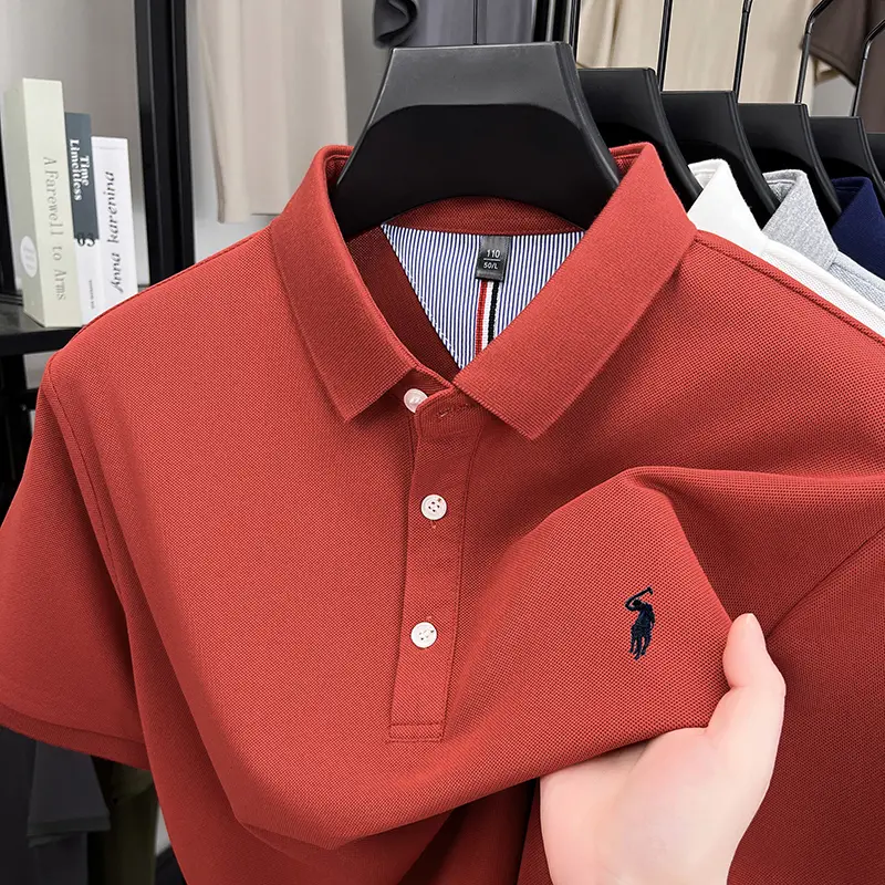 Luxury brand short sleeve men polo shirt summer ice silk breathable high-end pony embroidery design casual business Paul T-shirt