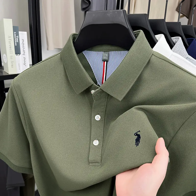 Luxury brand short sleeve men polo shirt summer ice silk breathable high-end pony embroidery design casual business Paul T-shirt