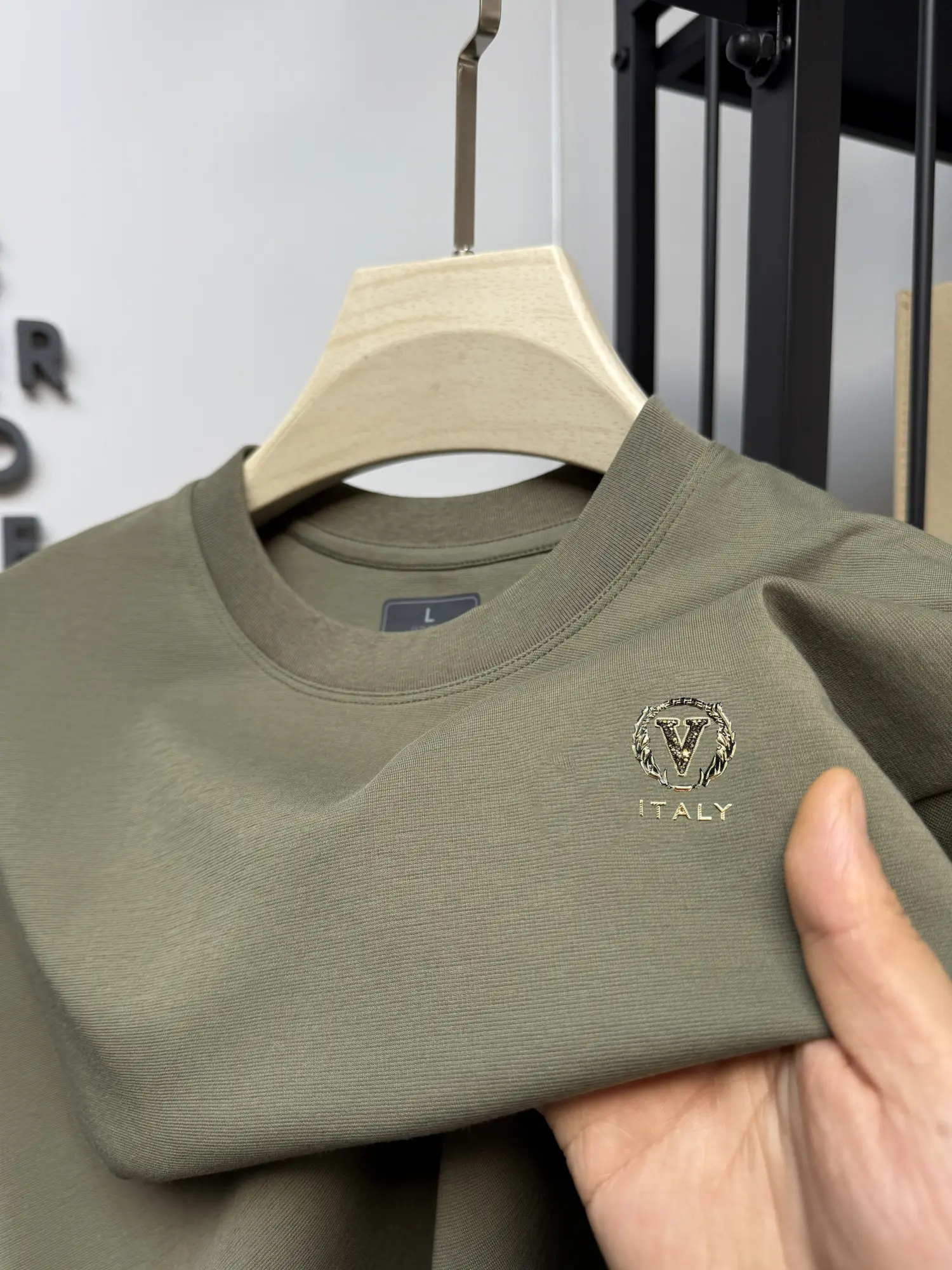 Luxury brand letter embossed short sleeve T-shirt men's high-end ice silk cotton summer breathable loose casual round neck top