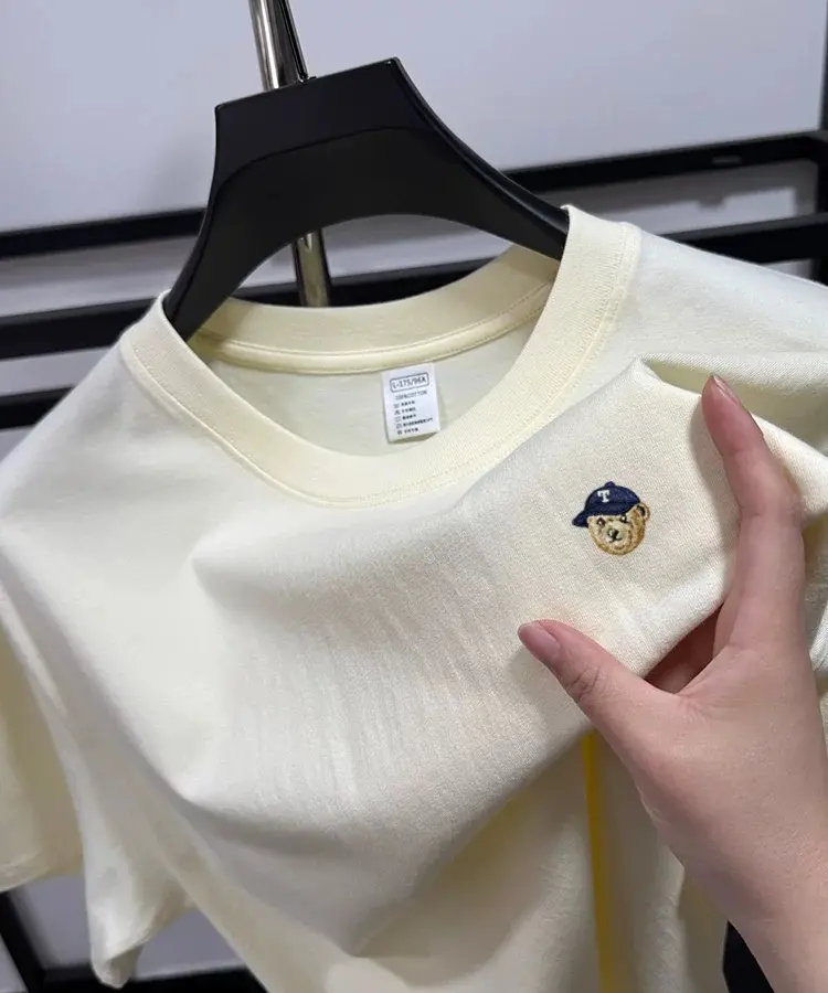 100% cotton short sleeve T-shirt luxury brand teddy bear print men lightweight comfortable summer fashion casual round neck top