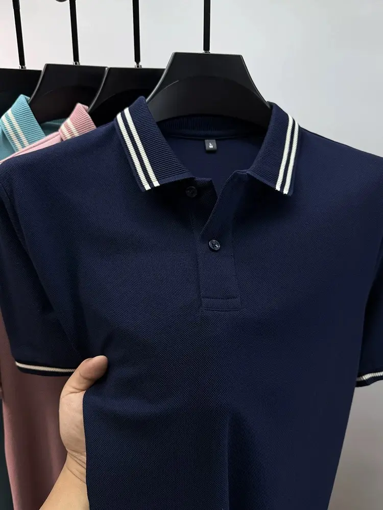 High quality 100cotton short sleeve men's polo shirt summer new trend color blocked collar Korean casual golf breathable T-shirt
