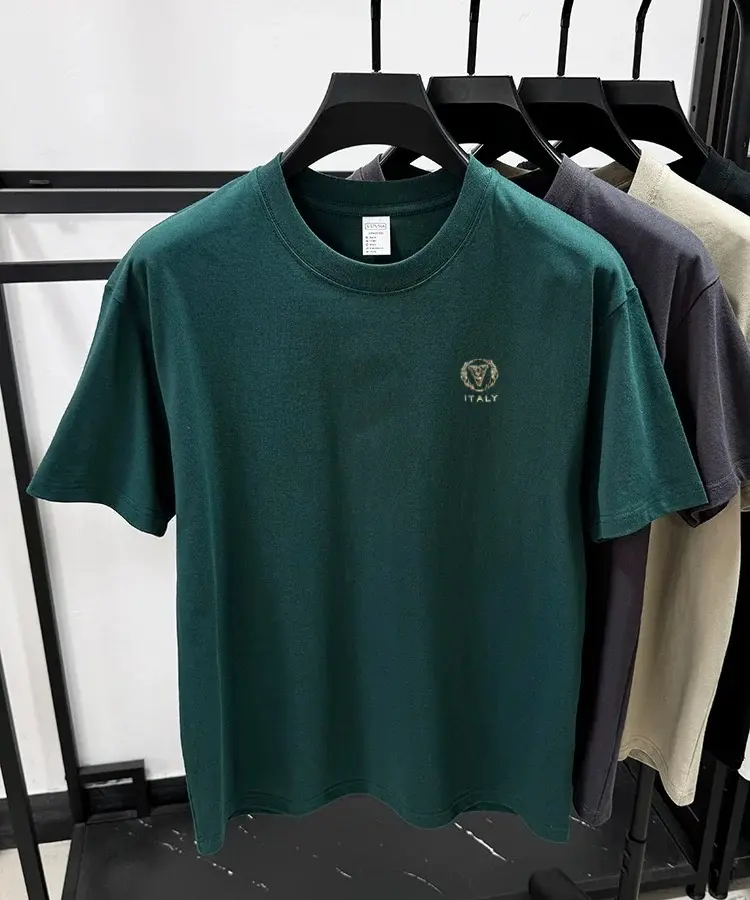 High quality100% cotton short sleeve T-shirt luxury brand letter embossed top Korean fashion casual round neck men's clothing