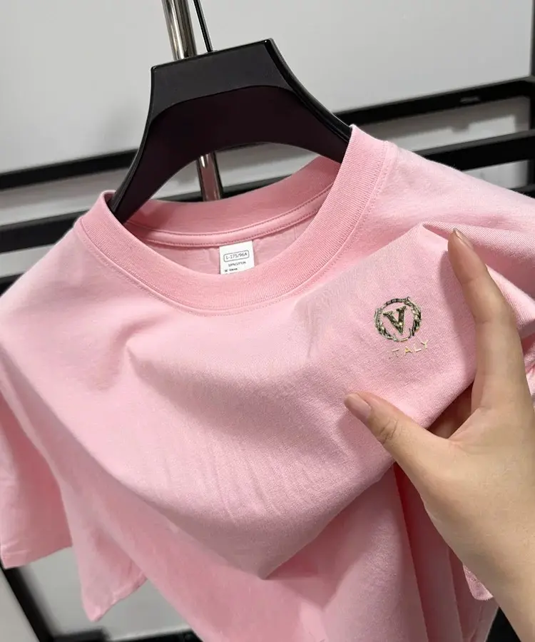 High quality100% cotton short sleeve T-shirt luxury brand letter embossed top Korean fashion casual round neck men's clothing