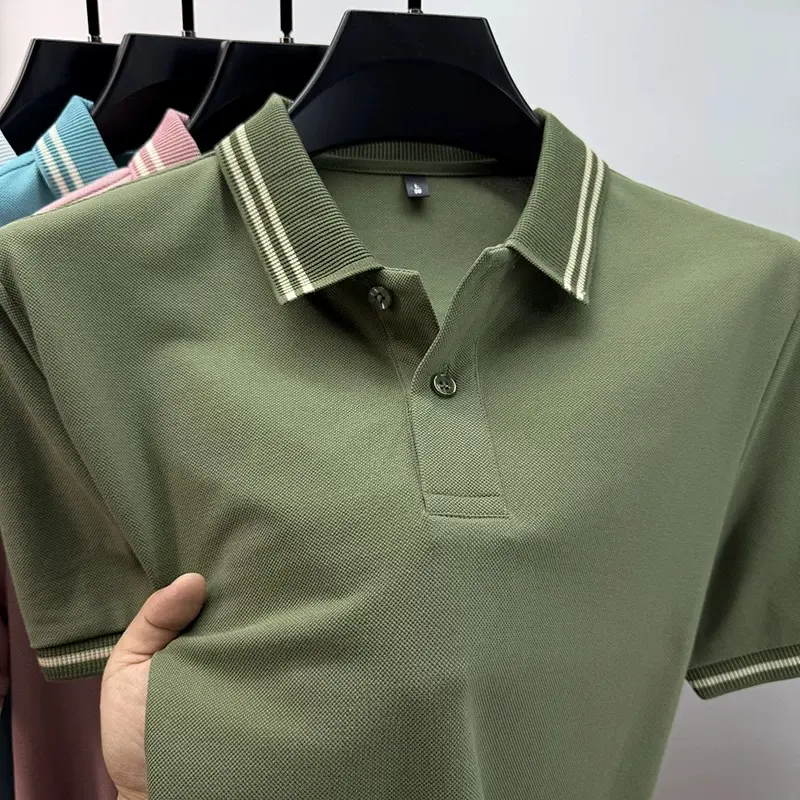 High quality 100cotton short sleeve men's polo shirt summer new trend color blocked collar Korean casual golf breathable T-shirt