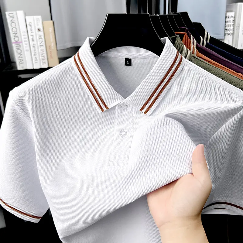 High quality 100cotton short sleeve men's polo shirt summer new trend color blocked collar Korean casual golf breathable T-shirt