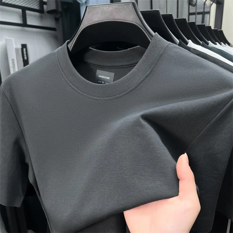 High quality mercerized cotton short sleeve T-shirt men's fashion brand comfortable summer new casual solid color round neck top