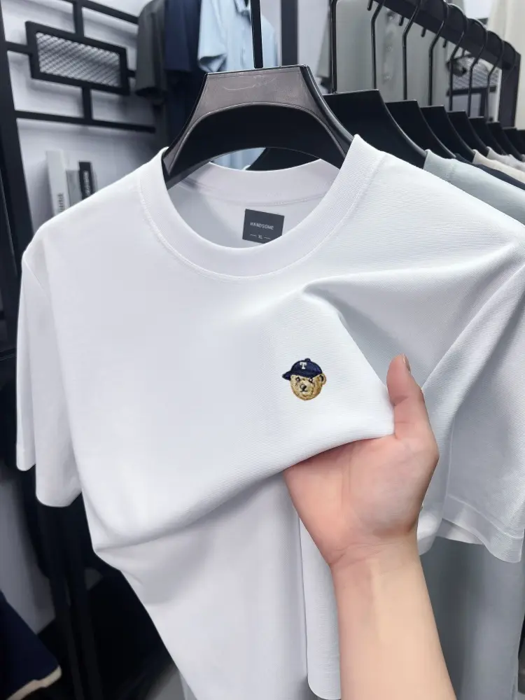 Luxury fashion short sleeve T-shirt men's ice silk cotton breathable summer brand bear embroidery youth casual round neck top