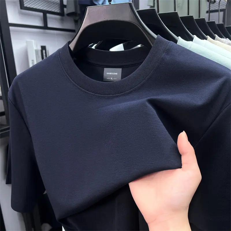 High quality mercerized cotton short sleeve T-shirt men's fashion brand comfortable summer new casual solid color round neck top