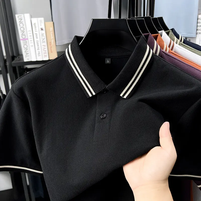 High quality 100cotton short sleeve men's polo shirt summer new trend color blocked collar Korean casual golf breathable T-shirt