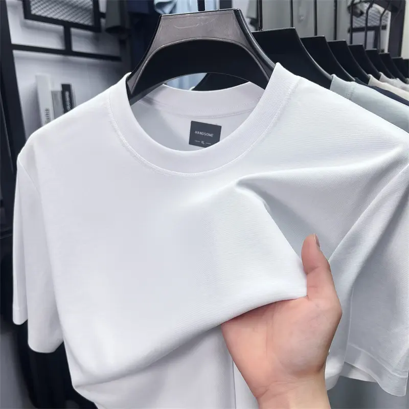 High quality mercerized cotton short sleeve T-shirt men's fashion brand comfortable summer new casual solid color round neck top