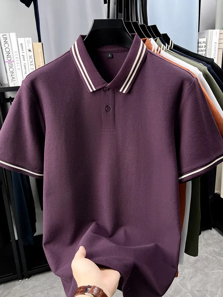 High quality 100cotton short sleeve men's polo shirt summer new trend color blocked collar Korean casual golf breathable T-shirt