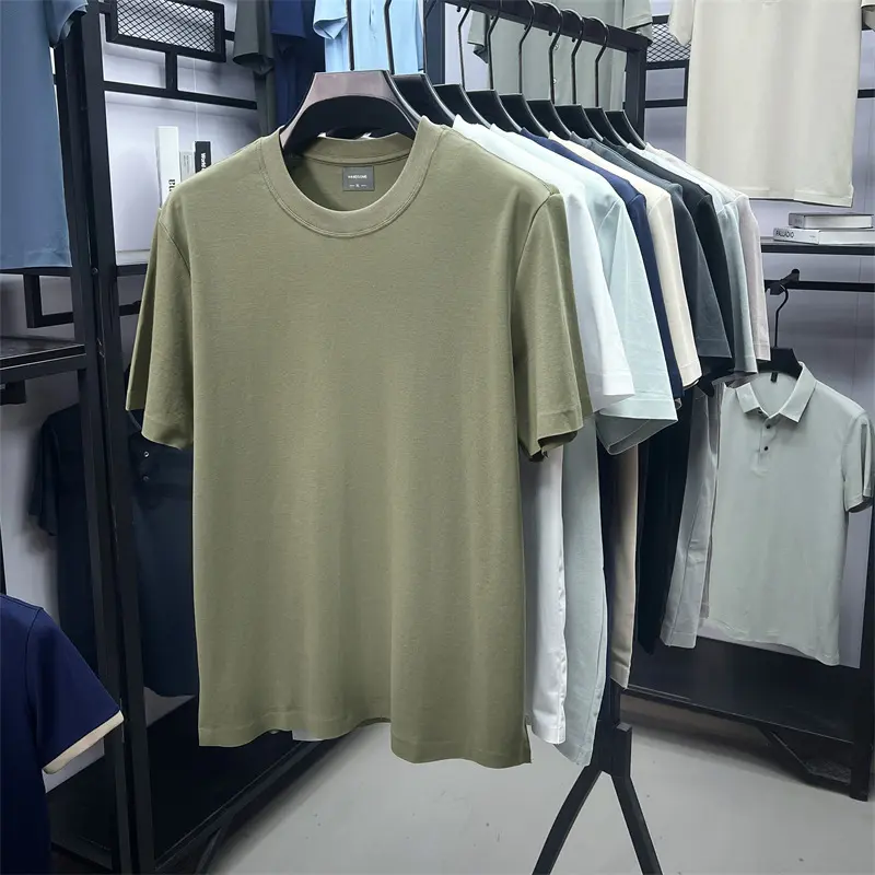 High quality mercerized cotton short sleeve T-shirt men's fashion brand comfortable summer new casual solid color round neck top