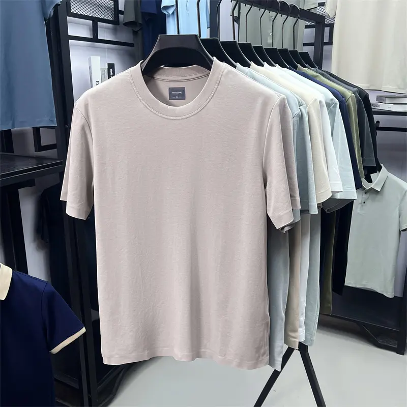 High quality mercerized cotton short sleeve T-shirt men's fashion brand comfortable summer new casual solid color round neck top