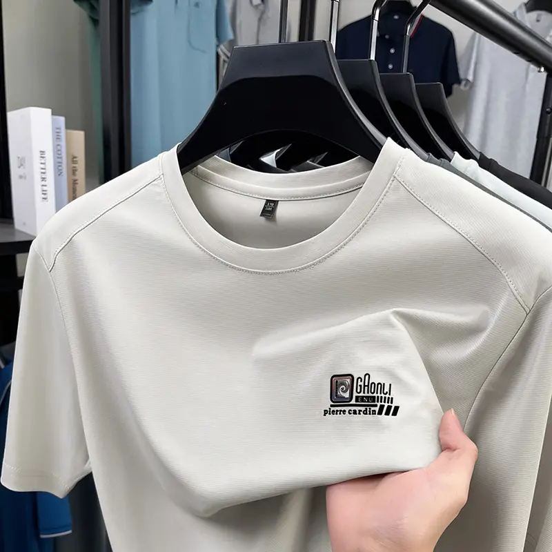 High quality fashion brand short sleeve T-shirt men's summer designer new letter decal ice silk breathable casual round neck top