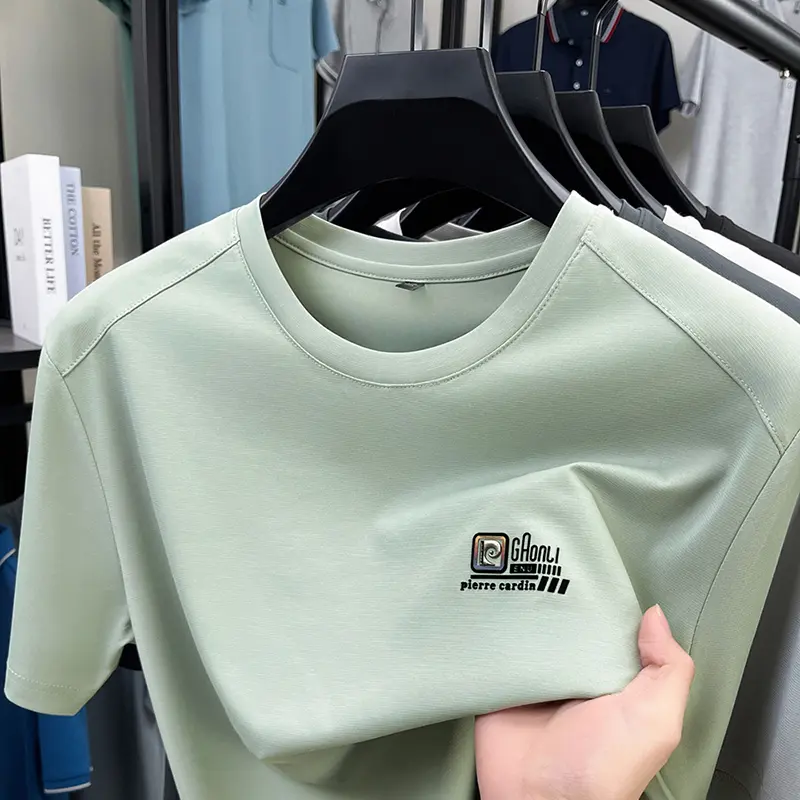 High quality fashion brand short sleeve T-shirt men's summer designer new letter decal ice silk breathable casual round neck top