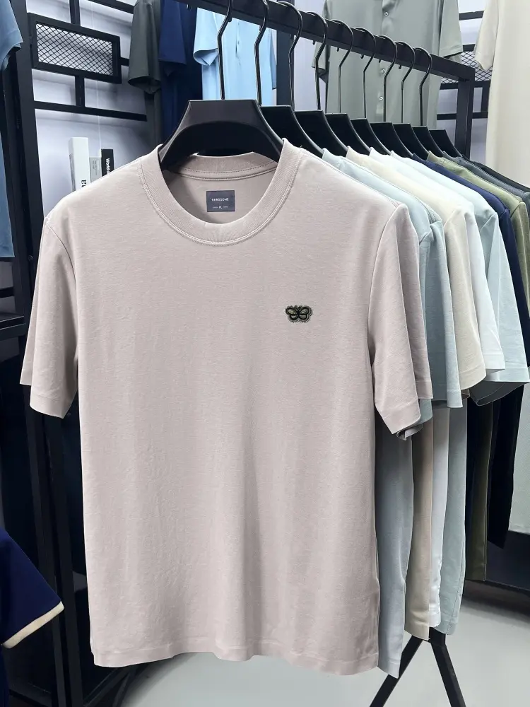 High quality ice silk cotton men short sleeve T-shirt cool breathable fashion brand butterfly print summer casual round neck top