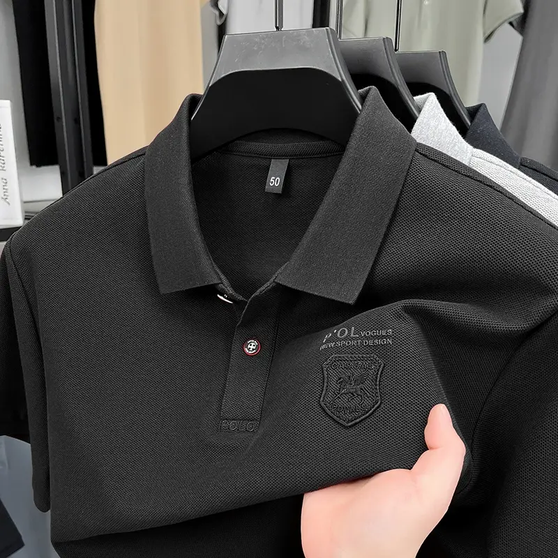 100% cotton high-end brand short sleeve polo shirt men's fashion luxury badge embroidery solid color comfort T-shirt summer top