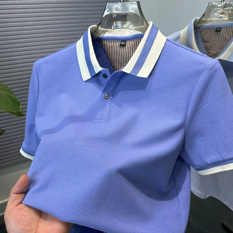 High-end men's short sleeve polo shirt fashion brand solid color simple summer new comfortable lightweight casual lapel T-shirt
