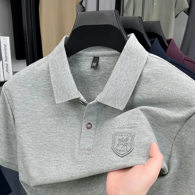 100% cotton high-end brand short sleeve polo shirt men's fashion luxury badge embroidery solid color comfort T-shirt summer top