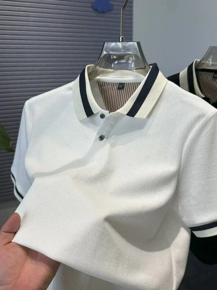 High-end men's short sleeve polo shirt fashion brand solid color simple summer new comfortable lightweight casual lapel T-shirt