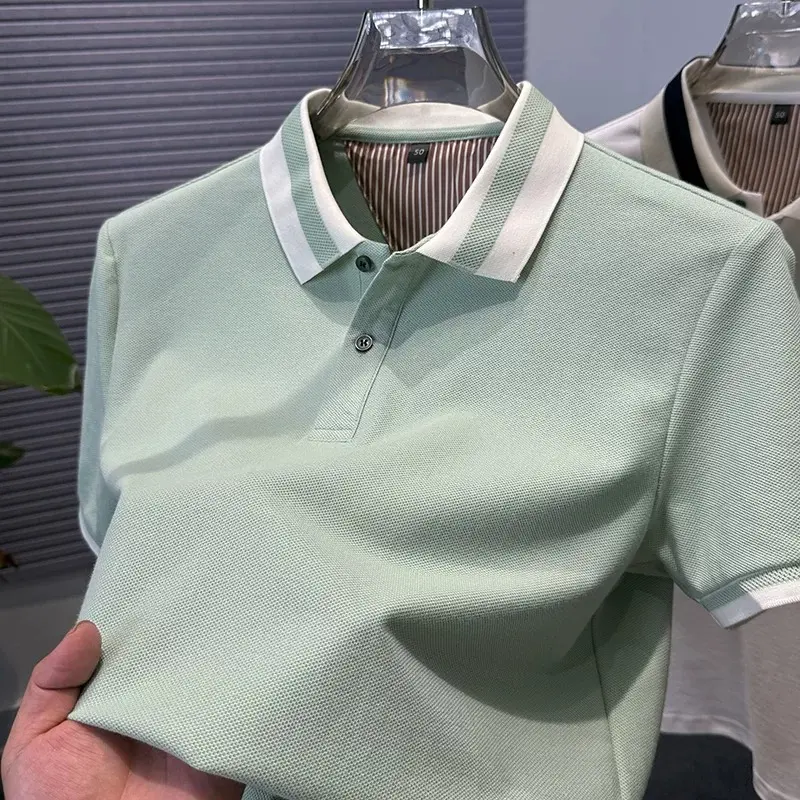High-end men's short sleeve polo shirt fashion brand solid color simple summer new comfortable lightweight casual lapel T-shirt