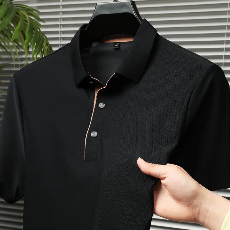 Luxury Fashion solid color men short sleeve polo shirt simple high-end ice silk cool breathable summer new casual lapel T-shirt