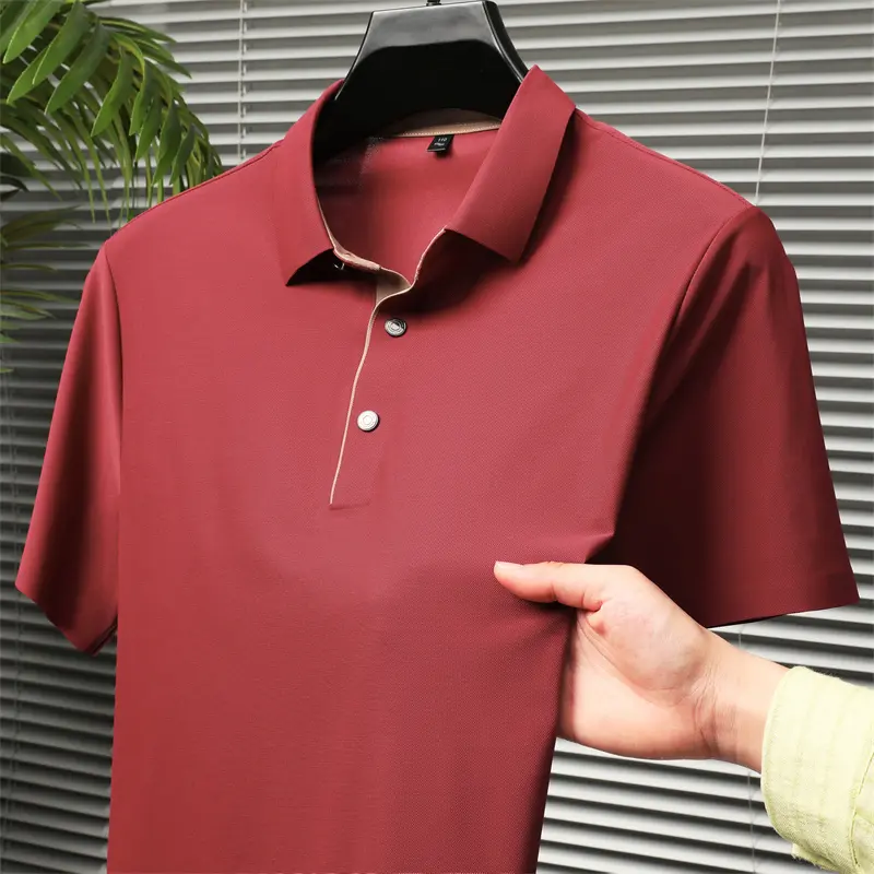 Luxury Fashion solid color men short sleeve polo shirt simple high-end ice silk cool breathable summer new casual lapel T-shirt