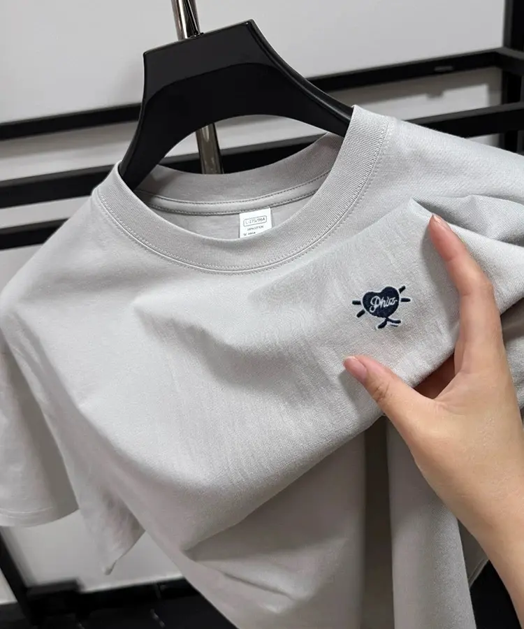 100% cotton high-quality short sleeve T-shirt men's fashion casual brand love embroidery summer new breathable round neck top