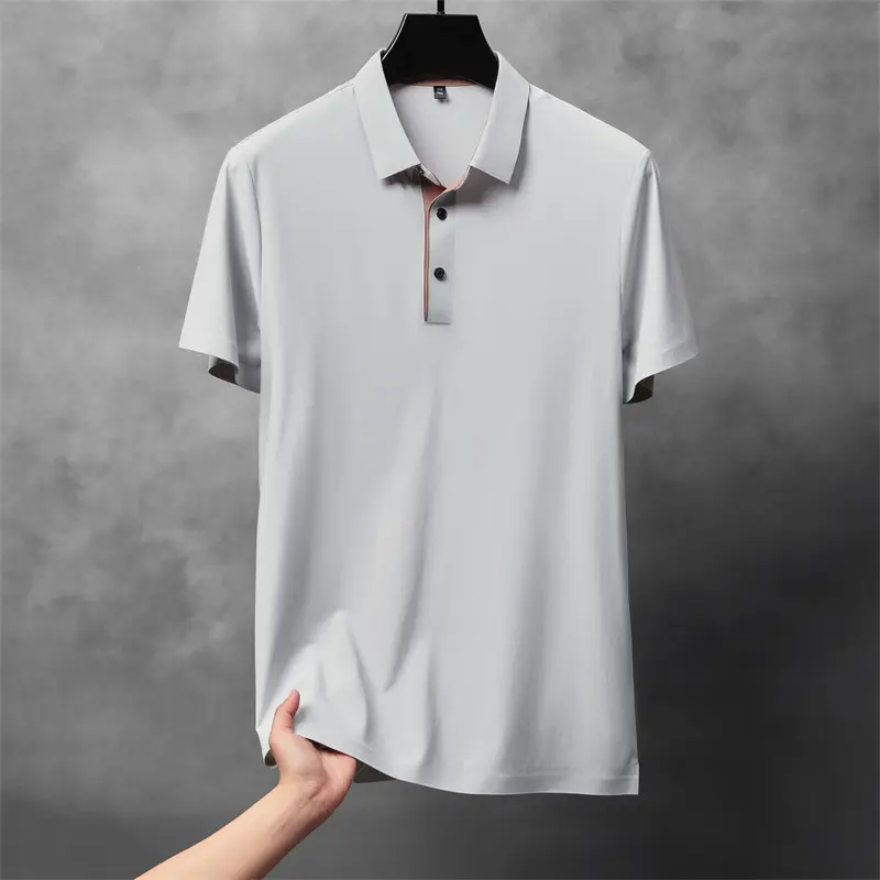 Luxury Fashion solid color men short sleeve polo shirt simple high-end ice silk cool breathable summer new casual lapel T-shirt