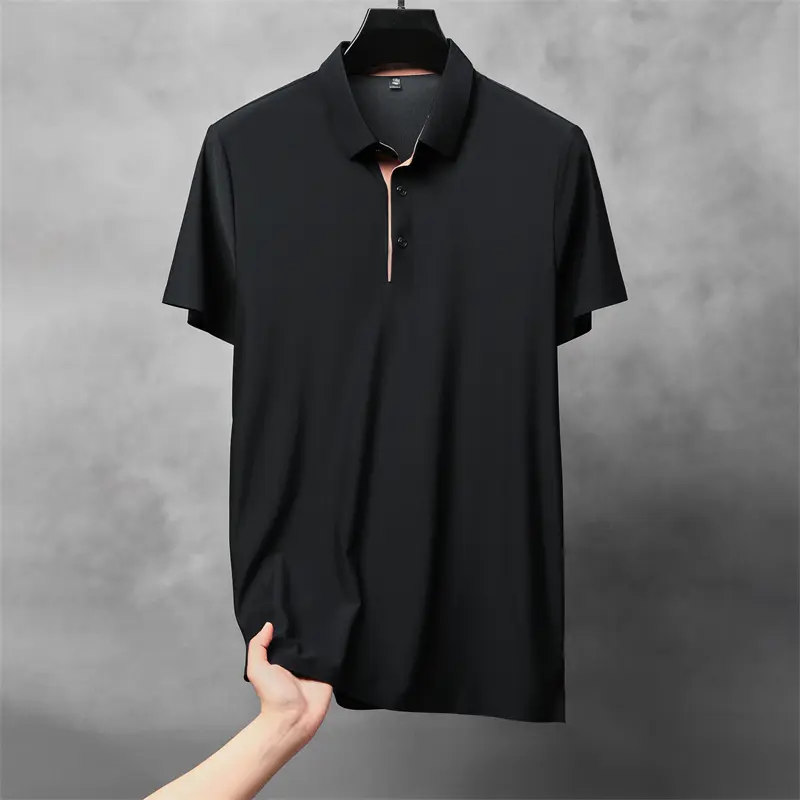 Luxury Fashion solid color men short sleeve polo shirt simple high-end ice silk cool breathable summer new casual lapel T-shirt