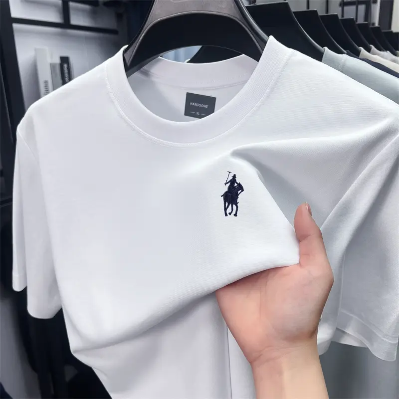 Luxury brand short sleeve T-shirt men's trendy exquisite pony embroidery summer new silk cotton breathable casual round neck top