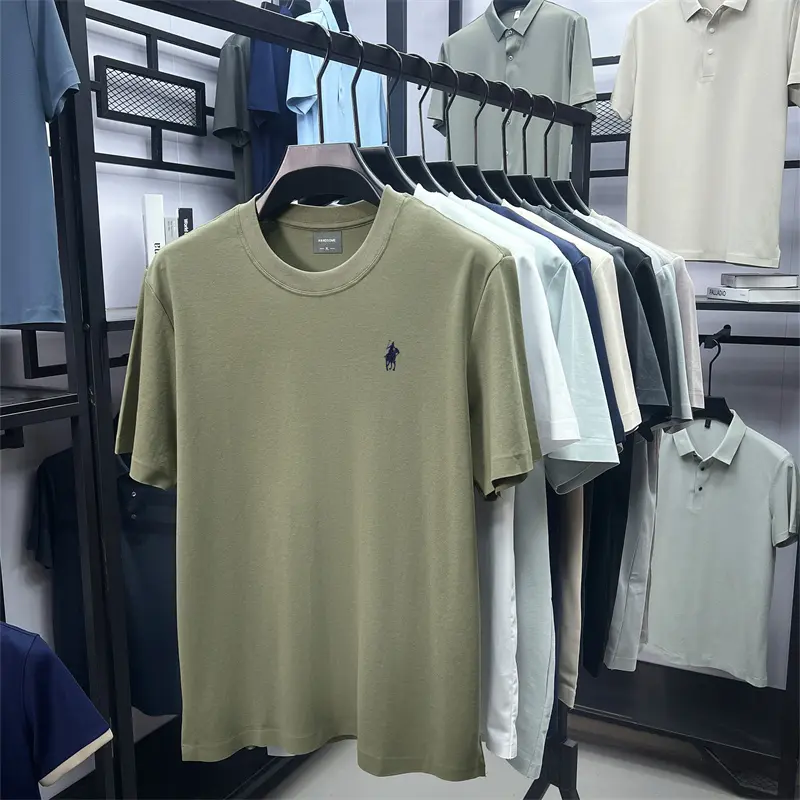 Luxury brand short sleeve T-shirt men's trendy exquisite pony embroidery summer new silk cotton breathable casual round neck top