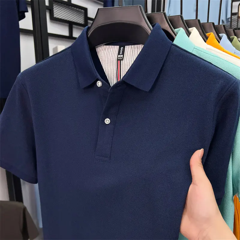 100% cotton high-end short sleeve polo shirt men's brand top summer simple solid color business Korean casual golf lapel T-shirt