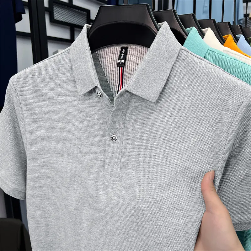 100% cotton high-end short sleeve polo shirt men's brand top summer simple solid color business Korean casual golf lapel T-shirt
