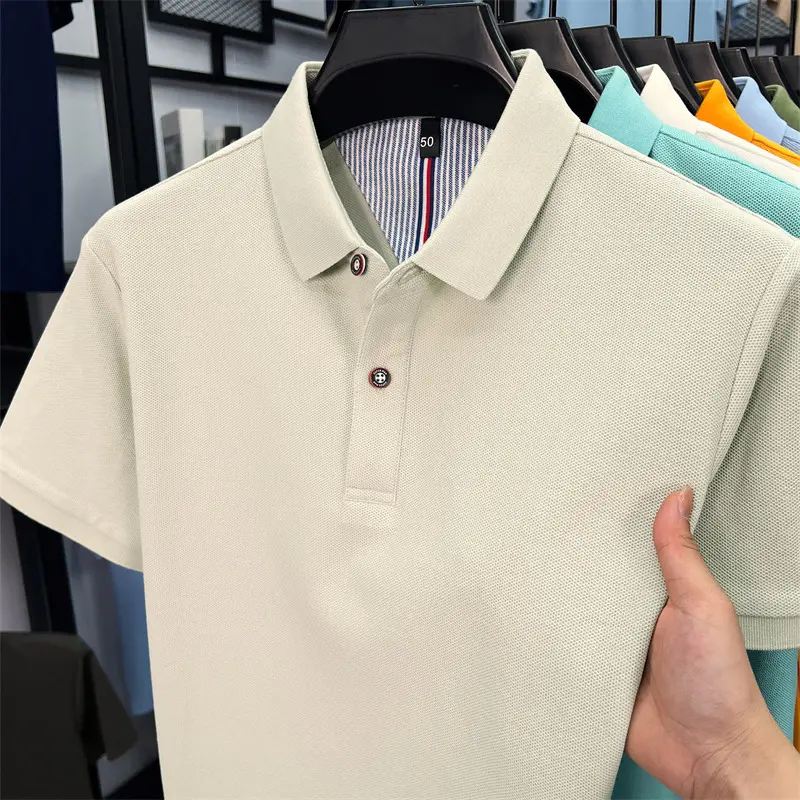 100% cotton high-end short sleeve polo shirt men's brand top summer simple solid color business Korean casual golf lapel T-shirt
