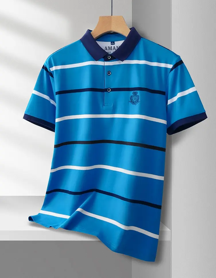 Fashion striped men's short sleeve polo shirt summer new luxury brand letter embroidery silky breathable high-quality T-shirt