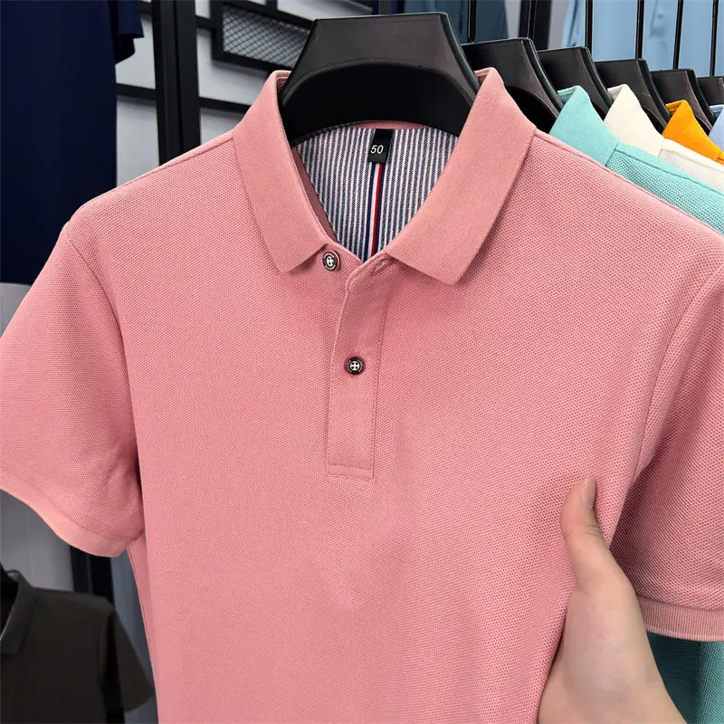 100% cotton high-end short sleeve polo shirt men's brand top summer simple solid color business Korean casual golf lapel T-shirt