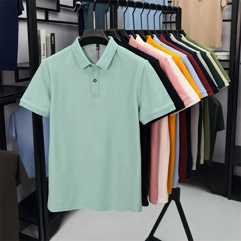100% cotton high-end short sleeve polo shirt men's brand top summer simple solid color business Korean casual golf lapel T-shirt