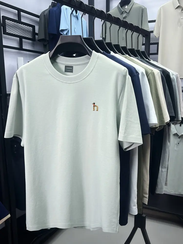 Luxury brand ice silk cotton short sleeve T-shirt men dog embroidery summer fashion breathable casual round neck solid color top