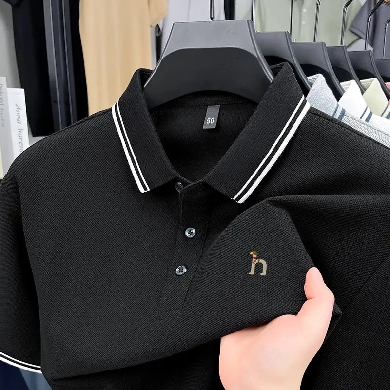 High quality 100% cotton short sleeve polo shirt men's fashion brand cute dog embroidery summer casual breathable lapel T-shirt