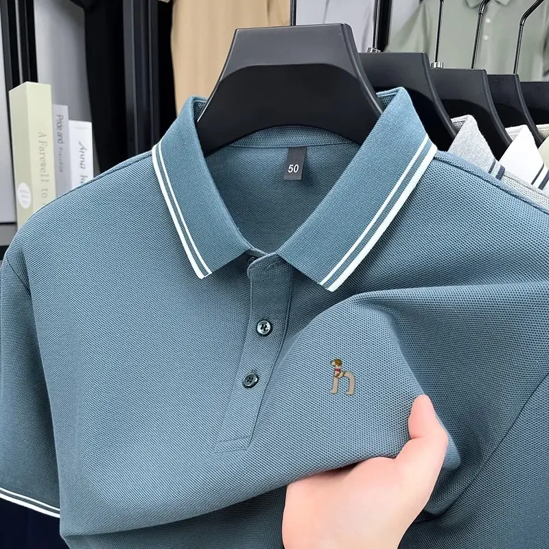 High quality 100% cotton short sleeve polo shirt men's fashion brand cute dog embroidery summer casual breathable lapel T-shirt