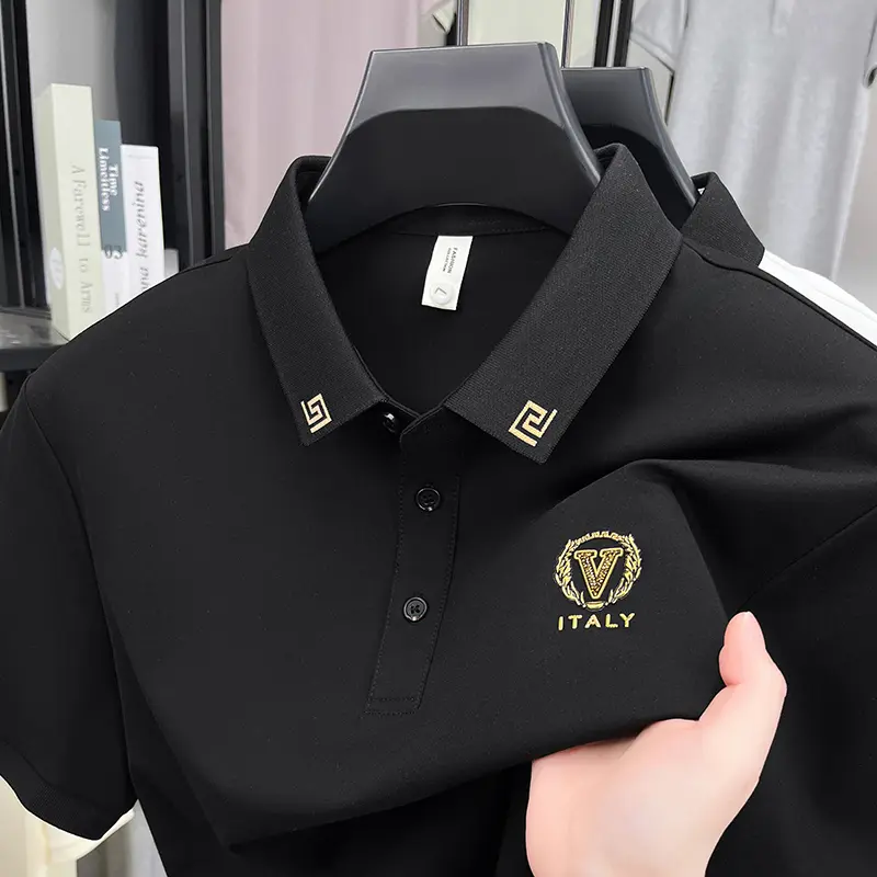 Light luxury letter emboss short sleeve polo shirt men's summer fashion brand silky smooth breathable comfort new casual T-shirt