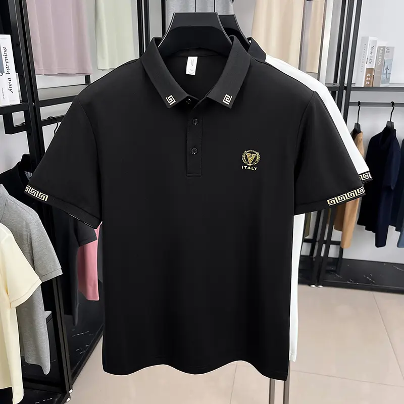 Light luxury letter emboss short sleeve polo shirt men's summer fashion brand silky smooth breathable comfort new casual T-shirt