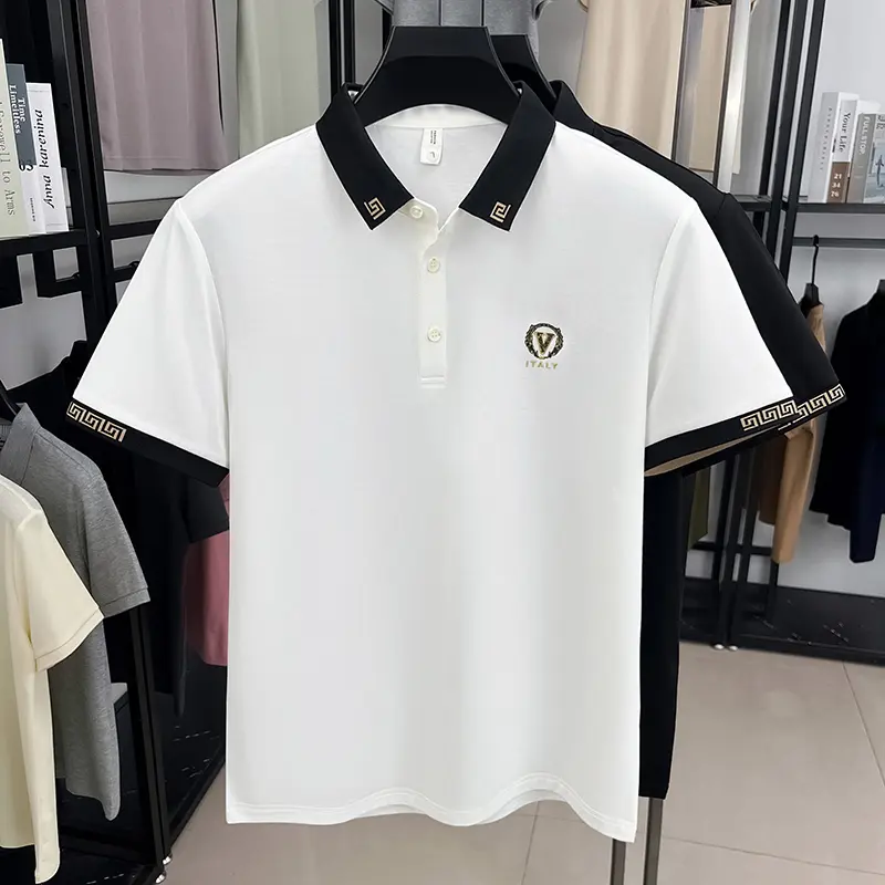 Light luxury letter emboss short sleeve polo shirt men's summer fashion brand silky smooth breathable comfort new casual T-shirt